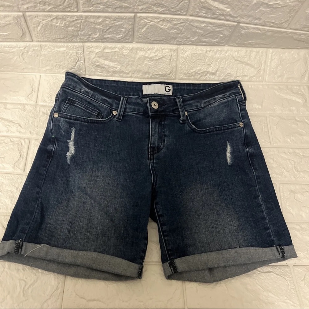 G By Guess Medium Wash Cuffed Denim Bermuda Shorts Womens Size 29